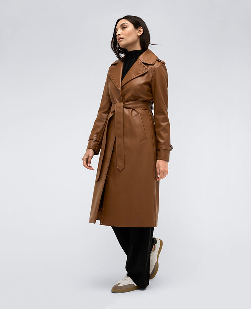 Kenneth Cole Faux Leather Belted Trench Coat – Cognac | Kenneth Cole