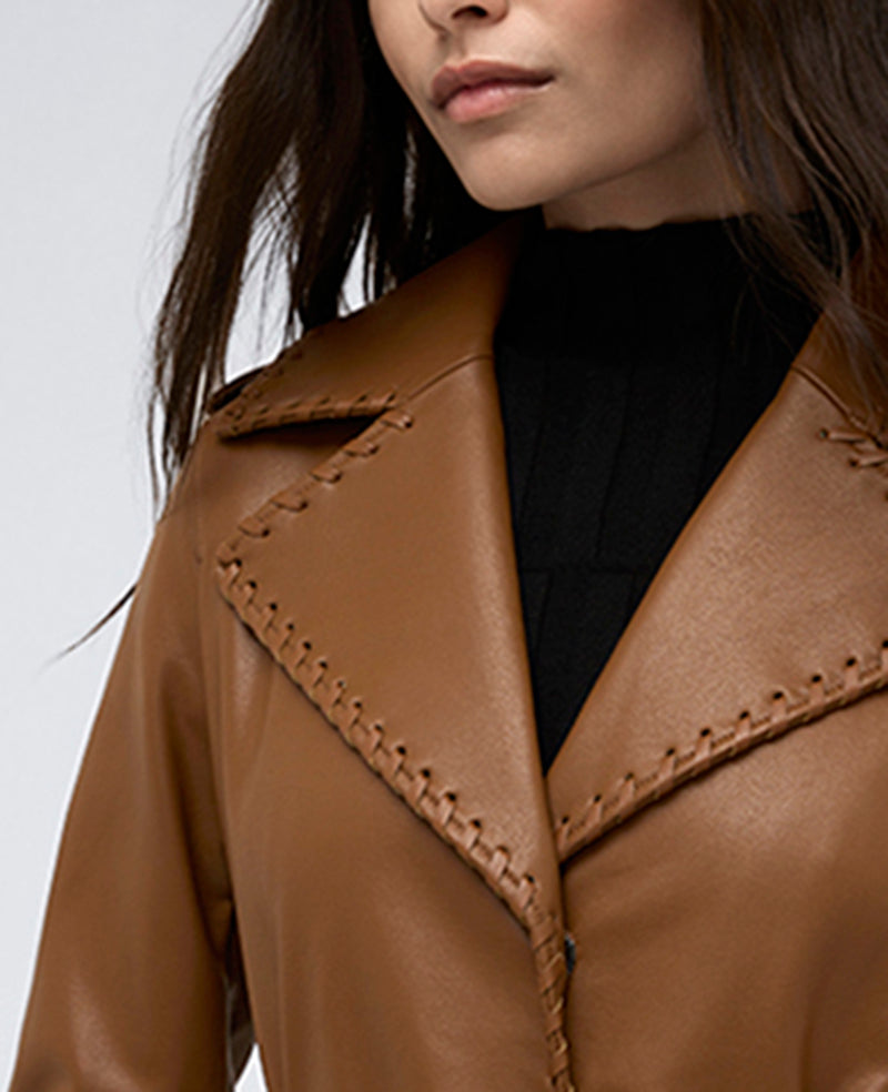 Kenneth Cole Faux Leather Belted Trench Coat – Cognac | Kenneth Cole