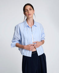 Kenneth Cole Cropped Tuxedo Style Long Sleeve Button Down Blouse