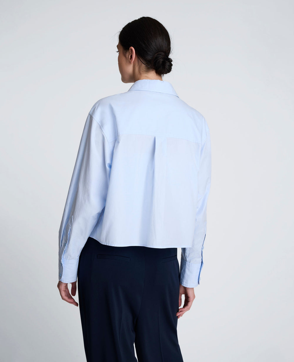 Kenneth Cole Cropped Tuxedo Style Long Sleeve Button Down Blouse