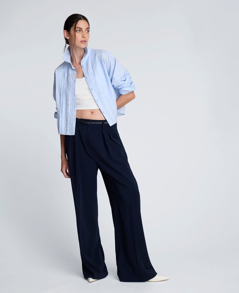 Kenneth Cole Cropped Tuxedo Style Long Sleeve Button Down Blouse