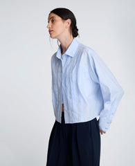 Kenneth Cole Cropped Tuxedo Style Long Sleeve Button Down Blouse