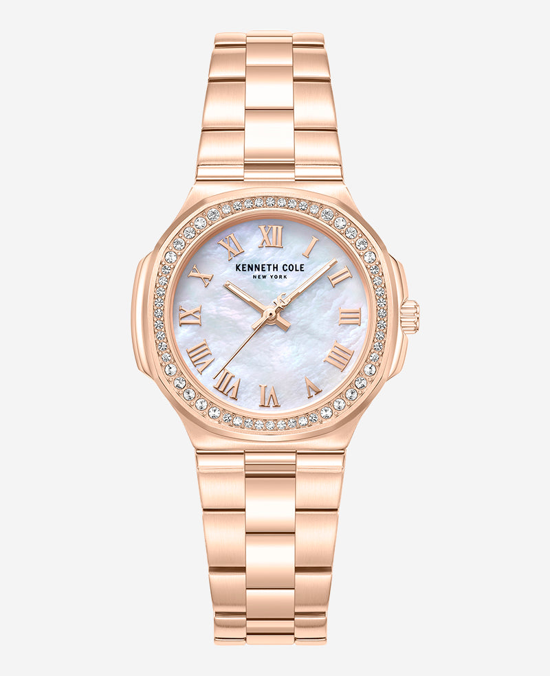 Kenneth Cole Classic Crystal Lined Outer Dial Rose Gold Bracelet Watch