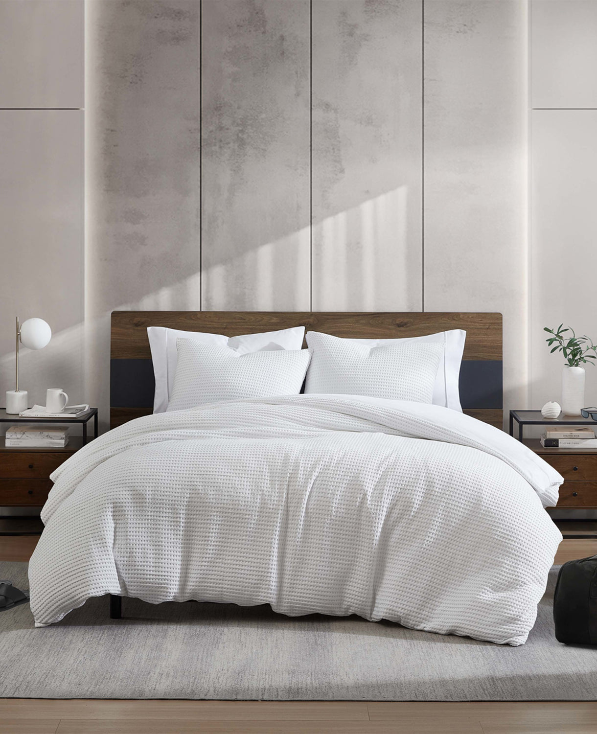 Kenneth Cole Shop Reversible Solid White Waffle Comforter Set | KC Home