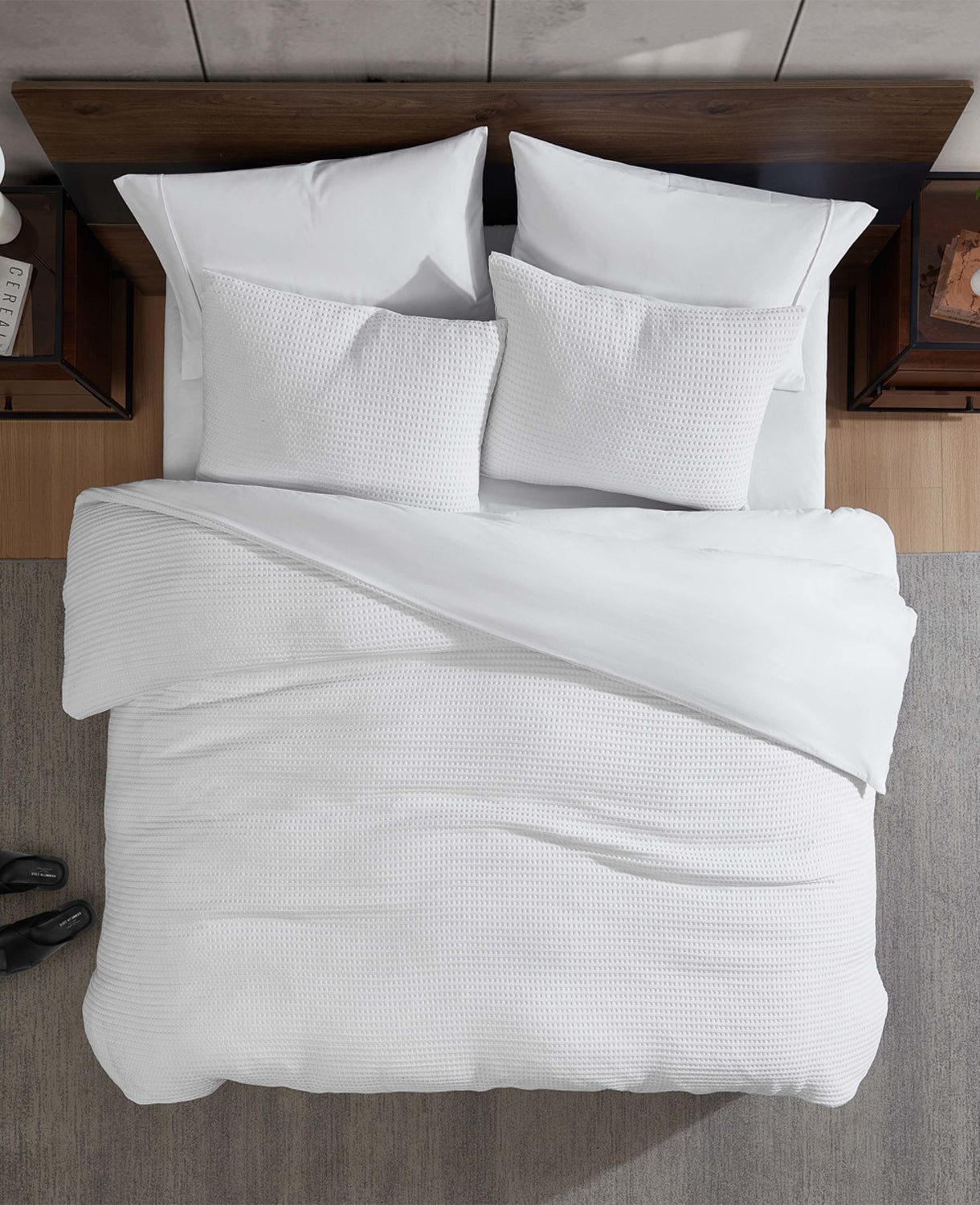 Kenneth Cole Shop Reversible Solid White Waffle Comforter Set | KC Home