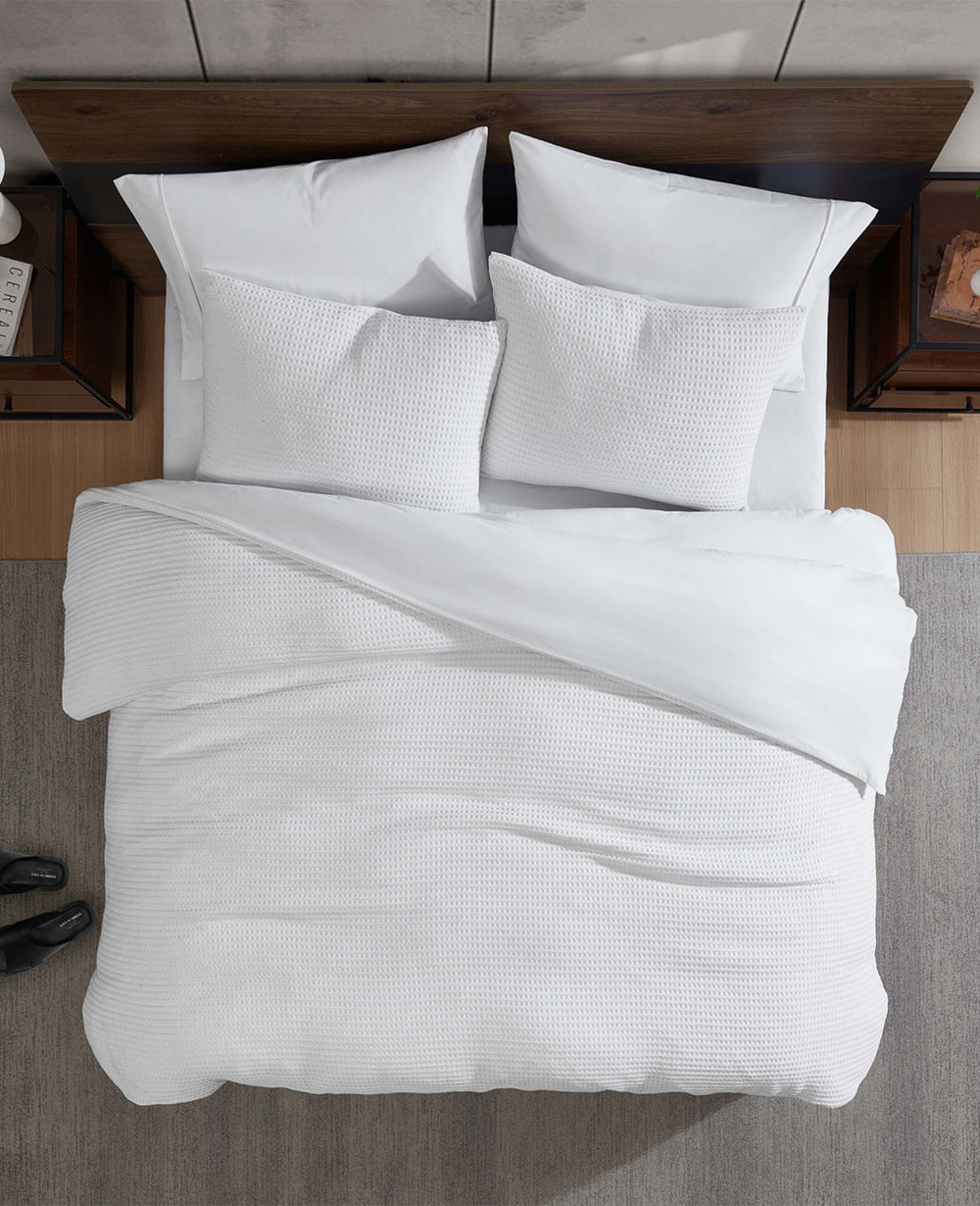 Kenneth Cole Shop Reversible Solid White Waffle Comforter Set | KC Home