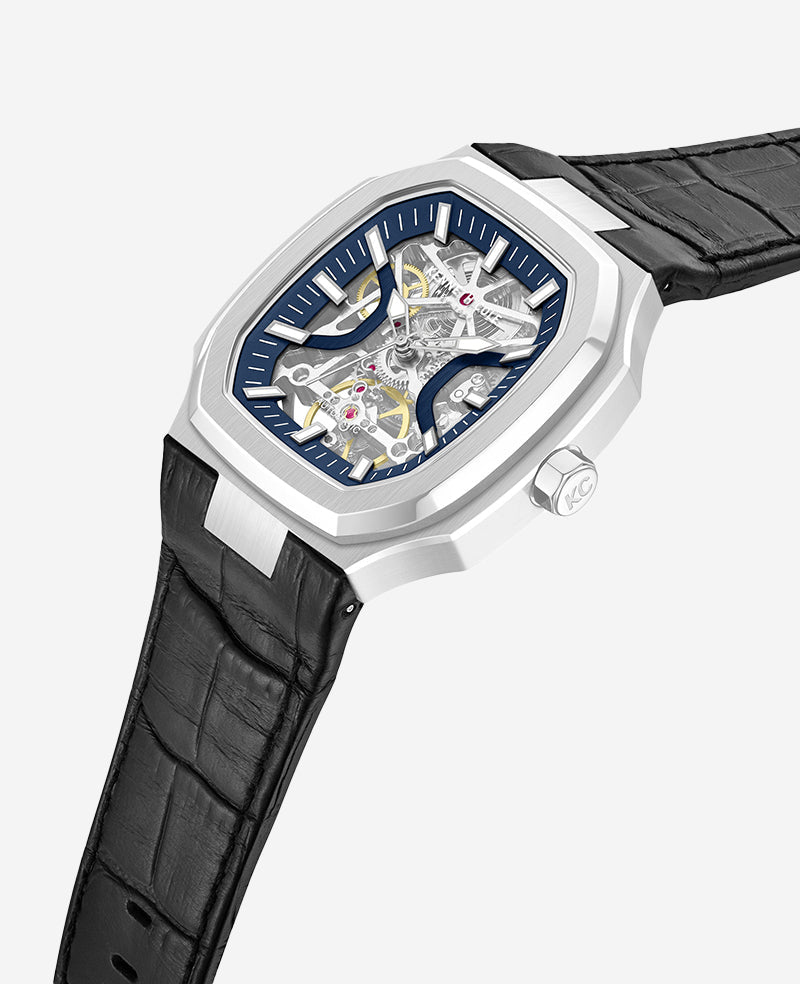 Kenneth Cole Skeleton Automatic Two-Tone Dial Leather Strap Watch