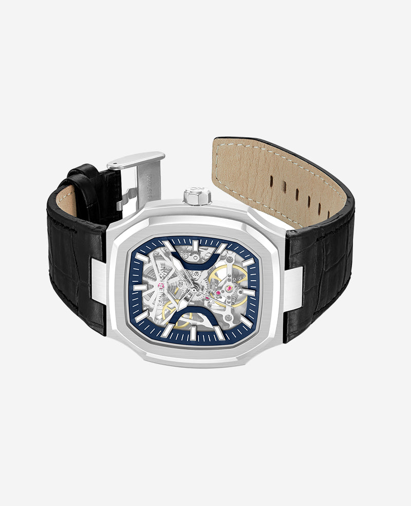 Kenneth Cole Skeleton Automatic Two-Tone Dial Leather Strap Watch