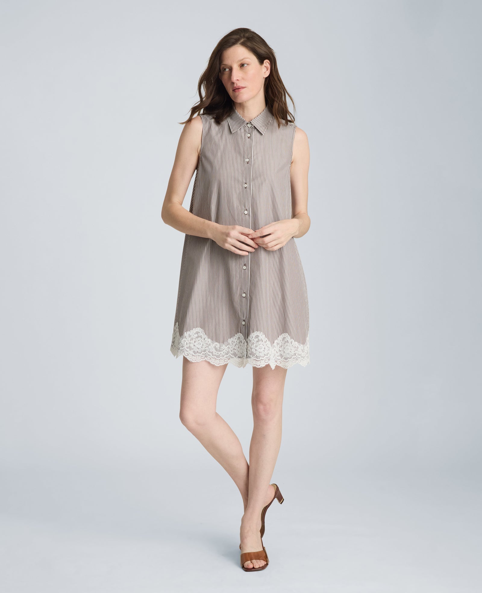 Kenneth Cole Halter Shirt Swing Dress with Lace Hem