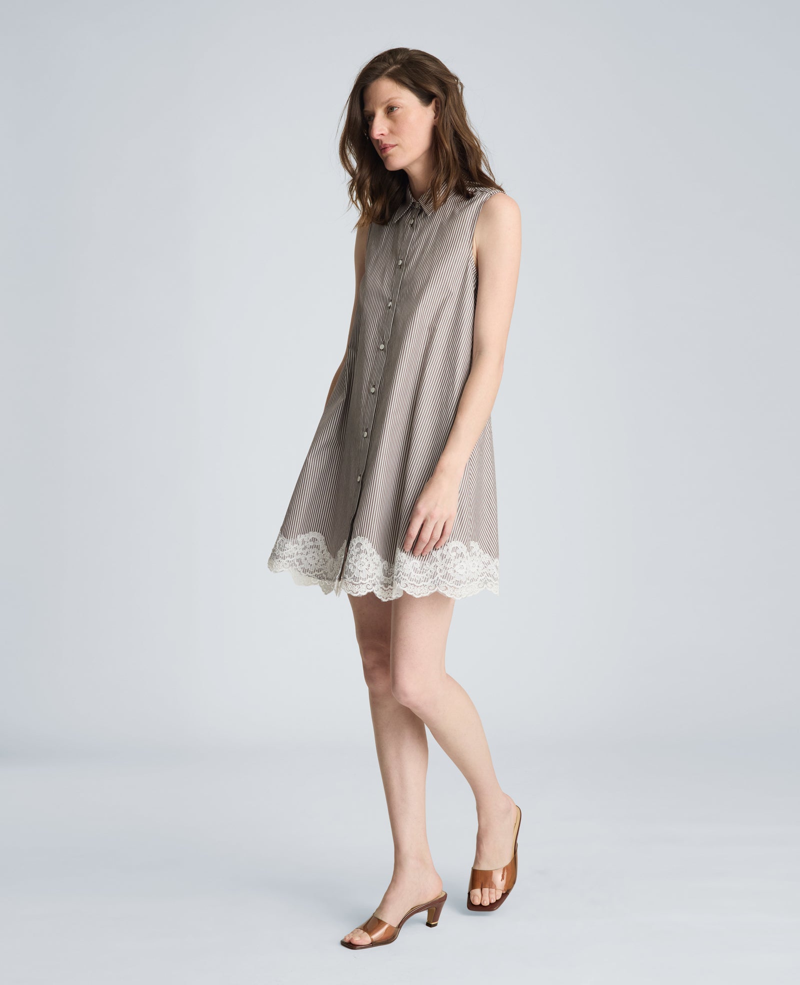 Kenneth Cole Halter Shirt Swing Dress with Lace Hem