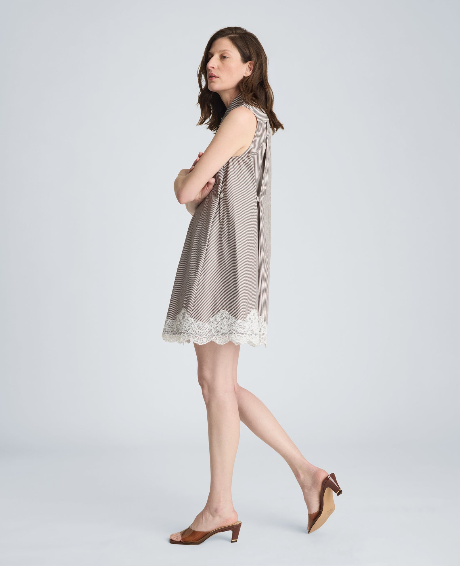 Kenneth Cole Halter Shirt Swing Dress with Lace Hem
