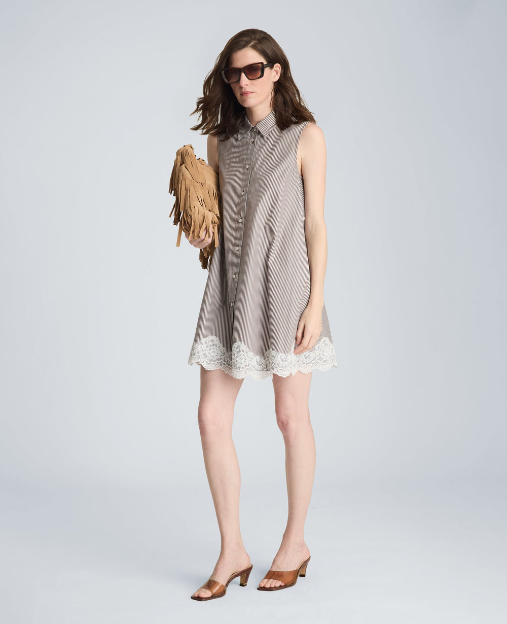 Kenneth Cole Halter Shirt Swing Dress with Lace Hem