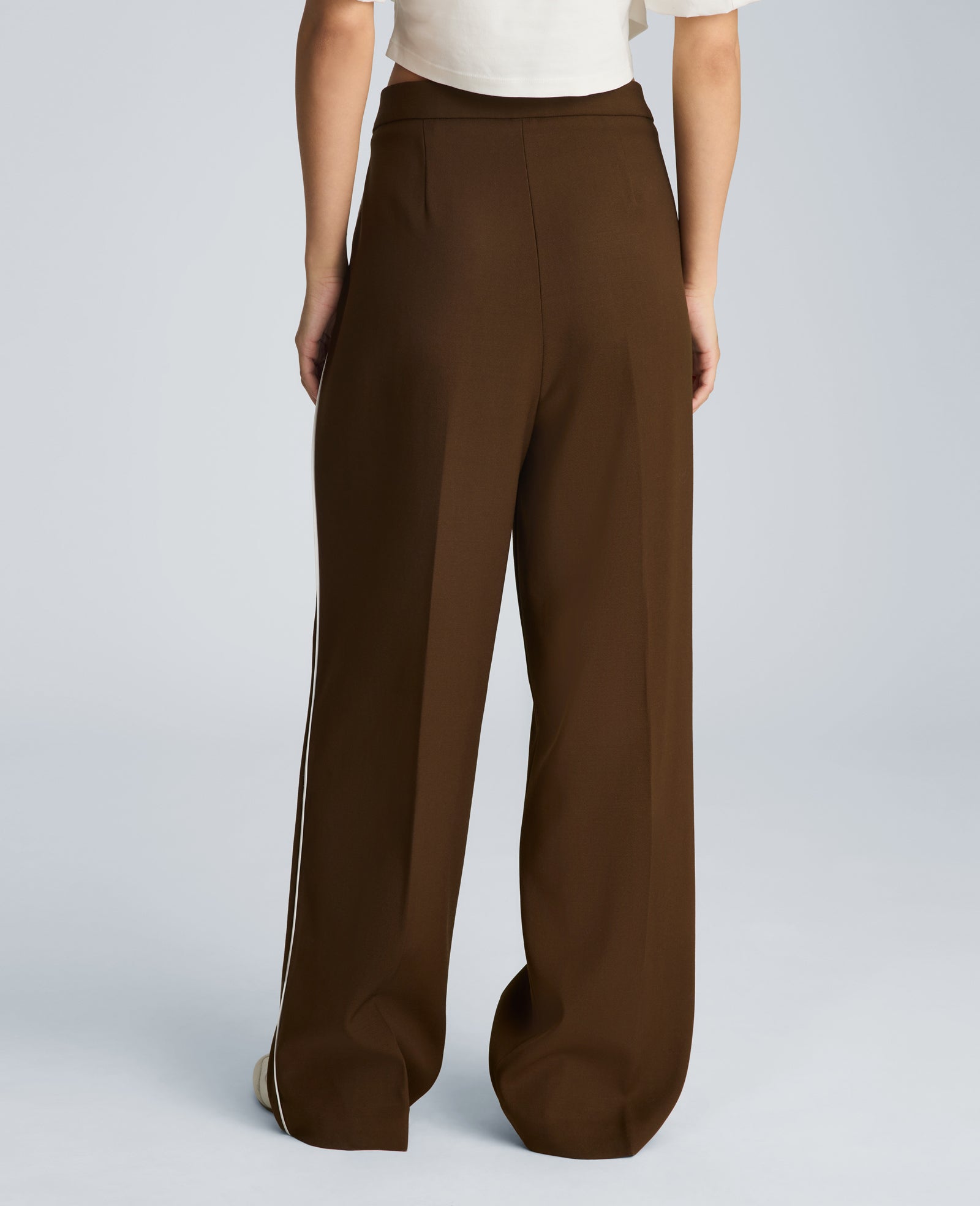 Kenneth Cole Wide Leg Pant with Side Piping – Brown/White | Kenneth Cole