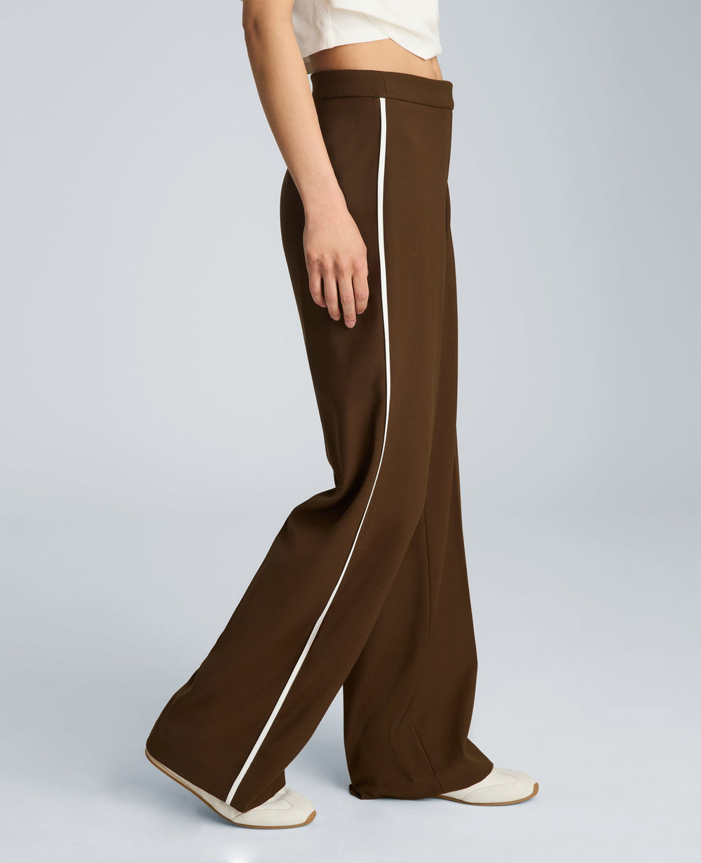 Kenneth Cole Wide Leg Pant with Side Piping – Brown/White | Kenneth Cole