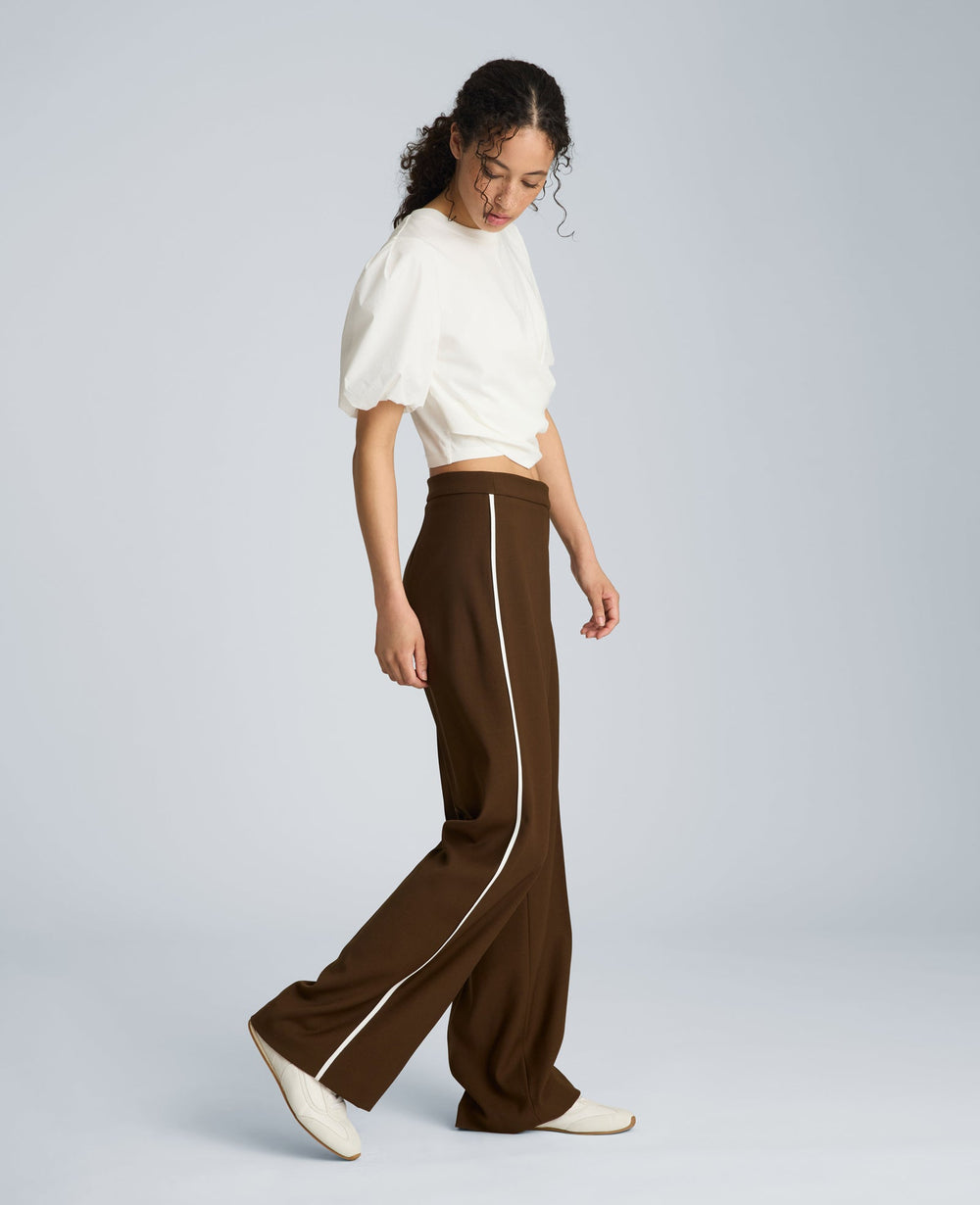 Kenneth Cole Wide Leg Pant with Side Piping – Brown/White | Kenneth Cole