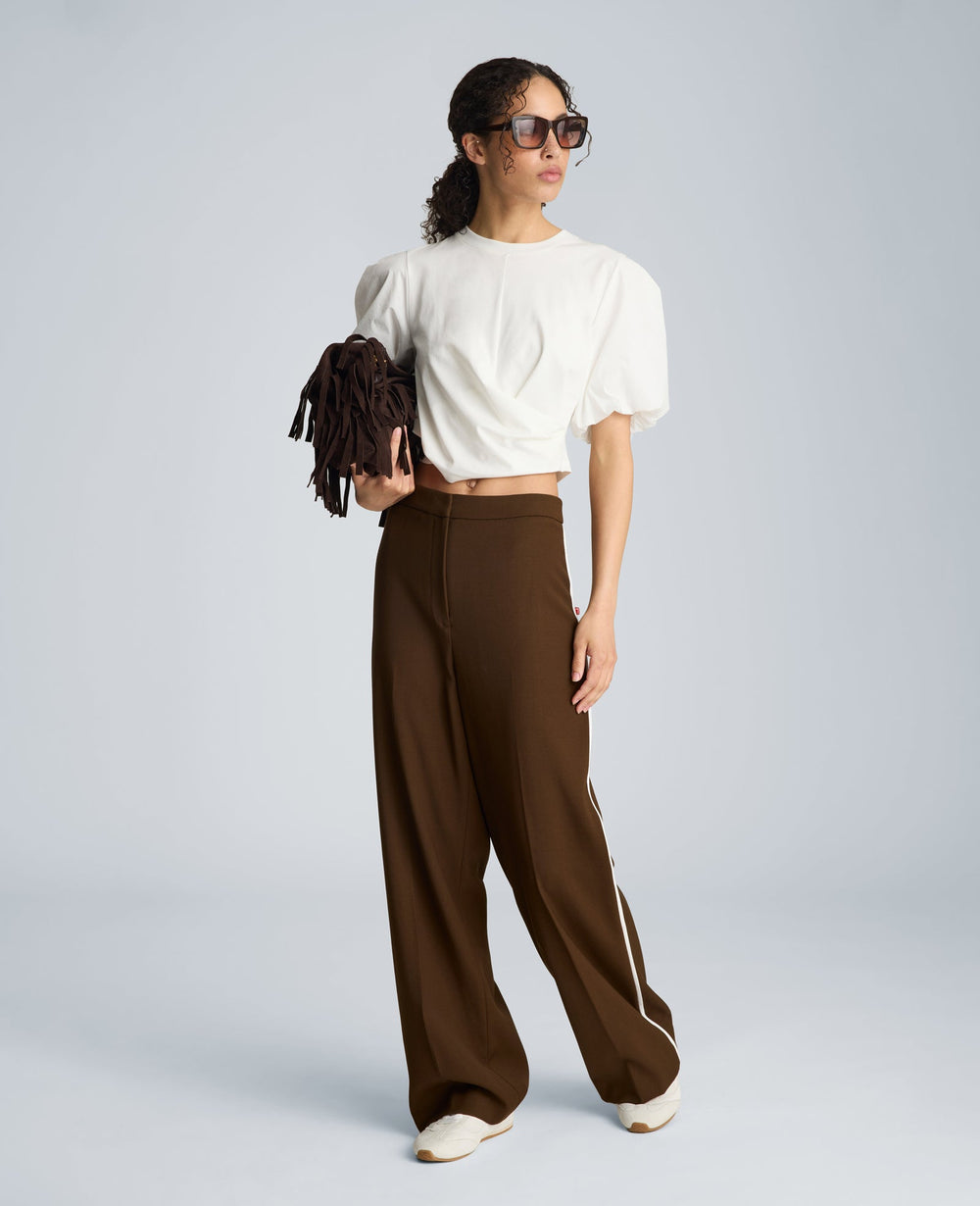 Kenneth Cole Wide Leg Pant with Side Piping – Brown/White | Kenneth Cole