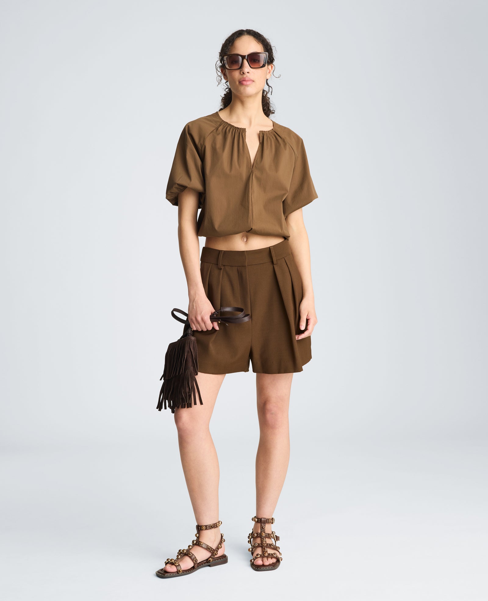 Kenneth Cole High Rise Fly Front Pleated Short