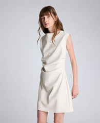 Kenneth Cole Vegan Leather Boatneck Rouched Waist Short Dress