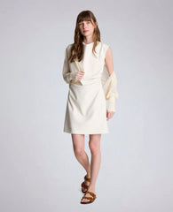 Kenneth Cole Vegan Leather Boatneck Rouched Waist Short Dress