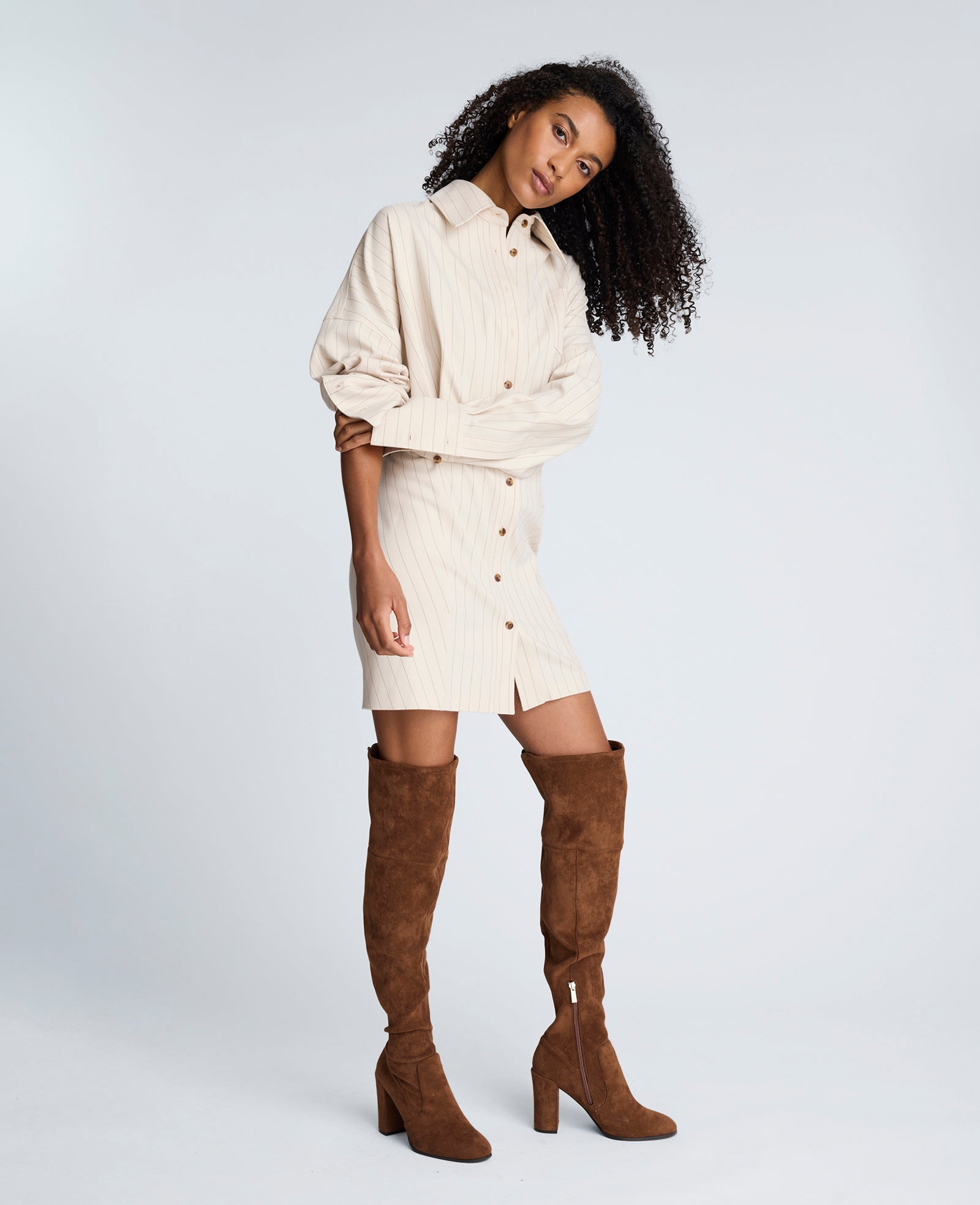 Kenneth Cole Shop Striped Shirt Dress Almond Milk Multi | Kenneth Cole