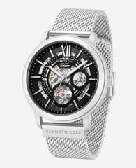 Kenneth Cole Skeleton Automatic Black Dial Stainless Steel Mesh Strap Watch