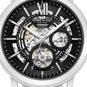 Kenneth Cole Skeleton Automatic Black Dial Stainless Steel Mesh Strap Watch