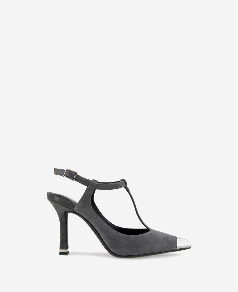 Kenneth Cole Shop Romi T-Strap Suede Heels, Grey Pointed Pumps | KC