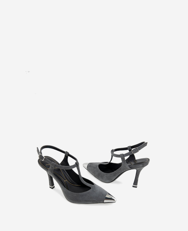 Kenneth Cole Shop Romi T-Strap Suede Heels, Grey Pointed Pumps | KC