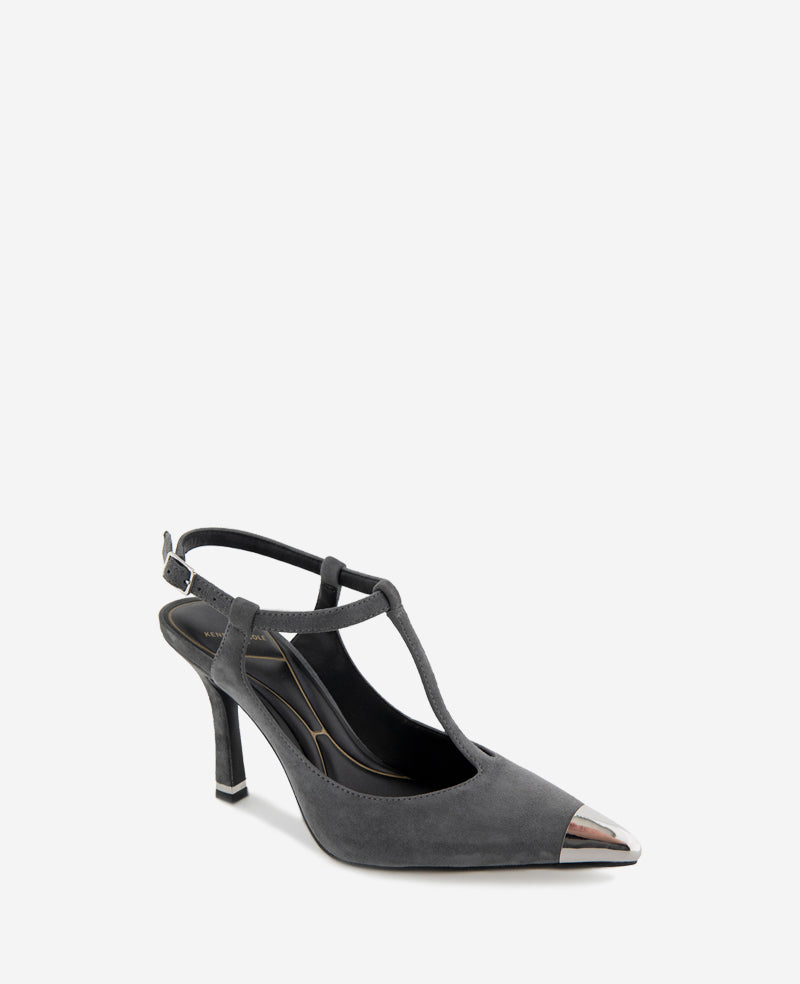 Kenneth Cole Shop Romi T-Strap Suede Heels, Grey Pointed Pumps | KC