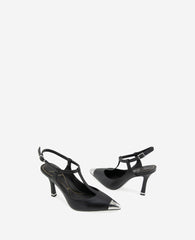 Kenneth Cole Romi T-Strap Heels – Silver Cap & Leather Style | KC