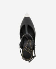 Kenneth Cole Romi T-Strap Heels – Silver Cap & Leather Style | KC