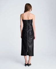 Kenneth Cole Tucked Detail Midi Strapless Vegan Leather Dress