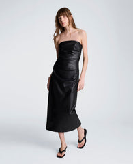 Kenneth Cole Tucked Detail Midi Strapless Vegan Leather Dress