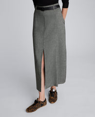 Kenneth Cole Herringbone Slit Front Belted Midi Skirt
