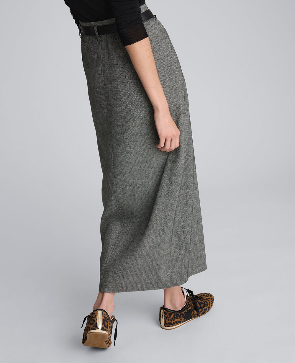 Kenneth Cole Herringbone Slit Front Belted Midi Skirt