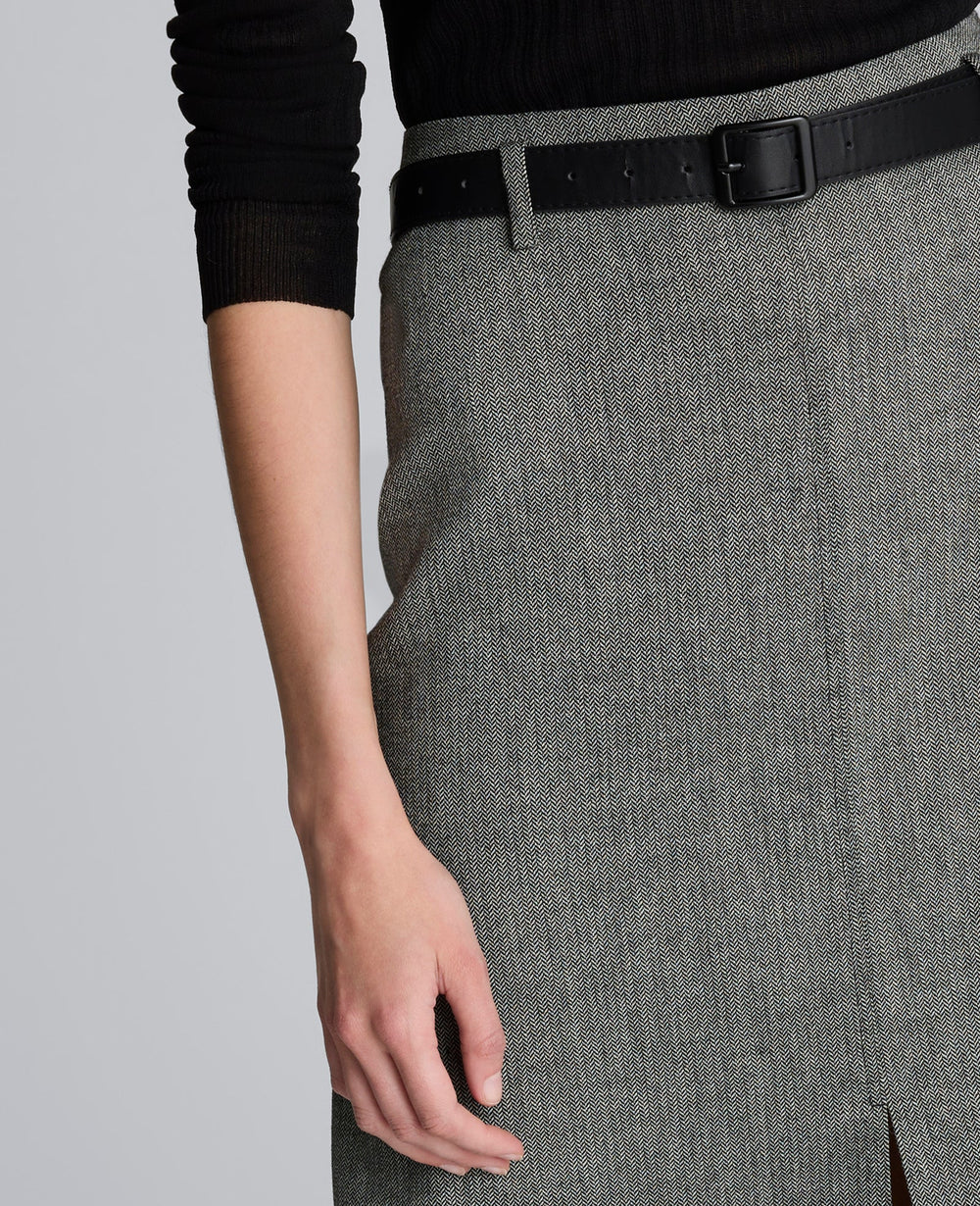 Kenneth Cole Herringbone Slit Front Belted Midi Skirt