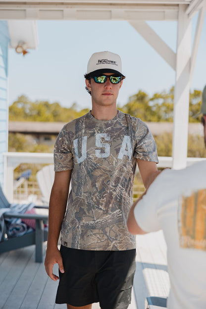 Realtree Unisex USA Faded Camo Shirt - Realtree Xtra Grey
