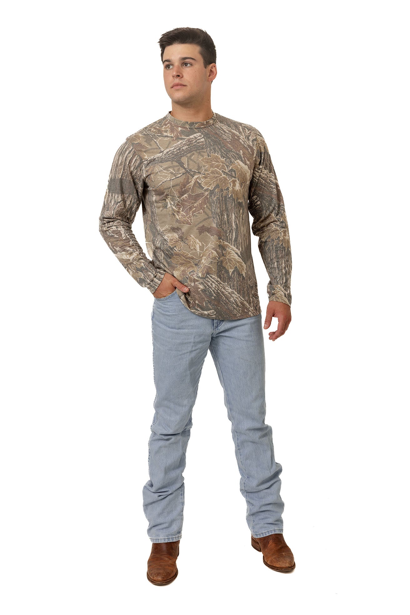 Realtree Long Sleeve Tri-Blend Faded Camo Shirt - Realtree XTRA Grey