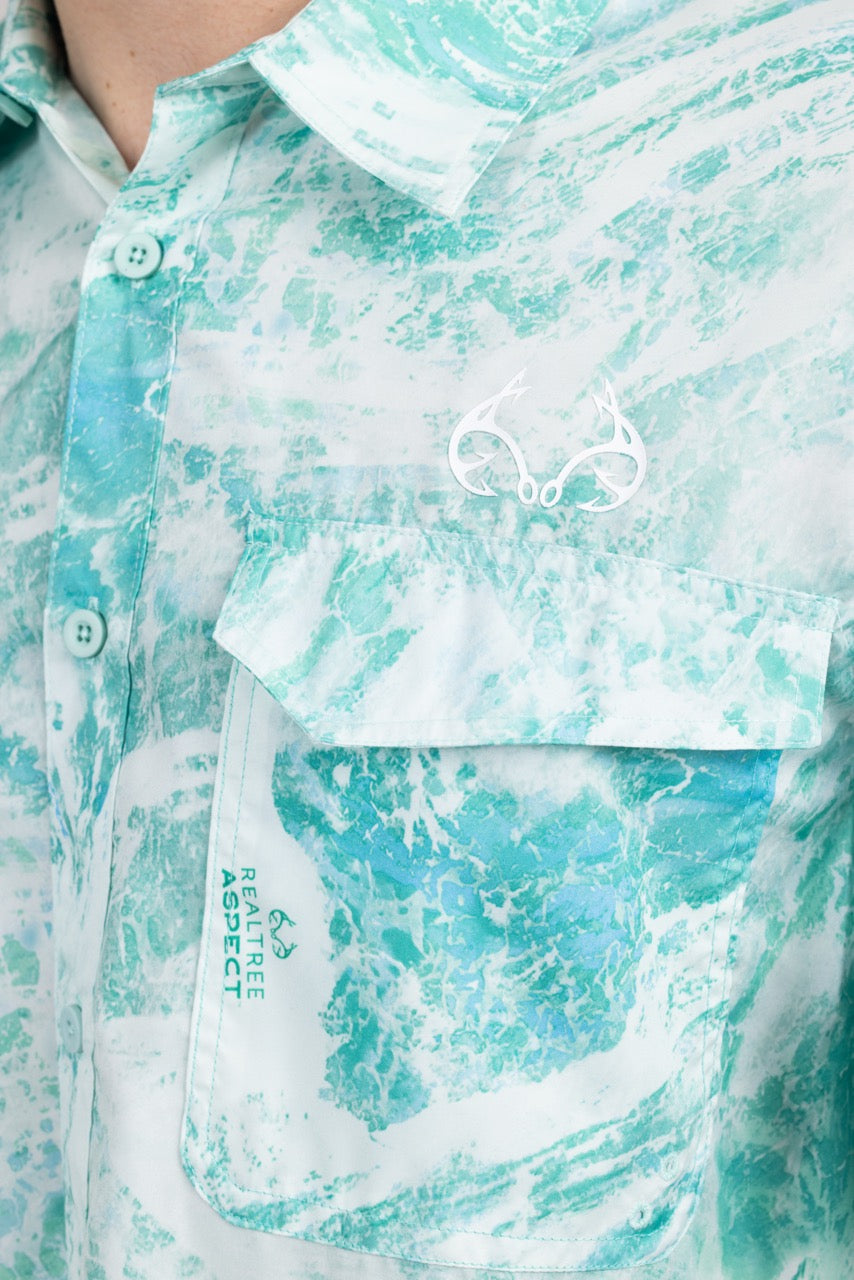 Realtree Realtree Fishing Charter Teal Short Sleeve Shirt - Realtree Aspect