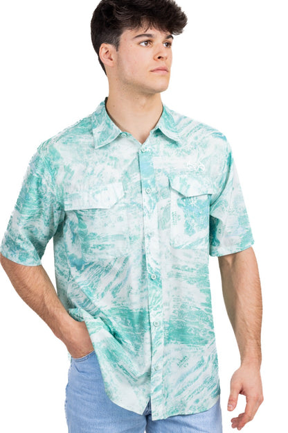 Realtree Realtree Fishing Charter Teal Short Sleeve Shirt - Realtree Aspect
