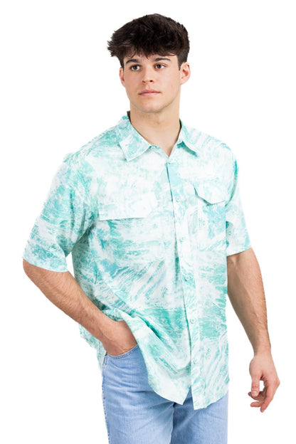 Realtree Realtree Fishing Charter Teal Short Sleeve Shirt - Realtree Aspect