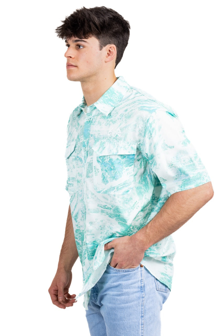 Realtree Realtree Fishing Charter Teal Short Sleeve Shirt - Realtree Aspect