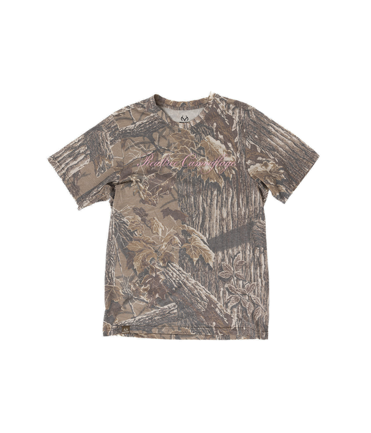 Realtree Unisex Realtree Camouflage Pink Vintage Script Faded Camo Shirt - Realtree Xtra Grey
