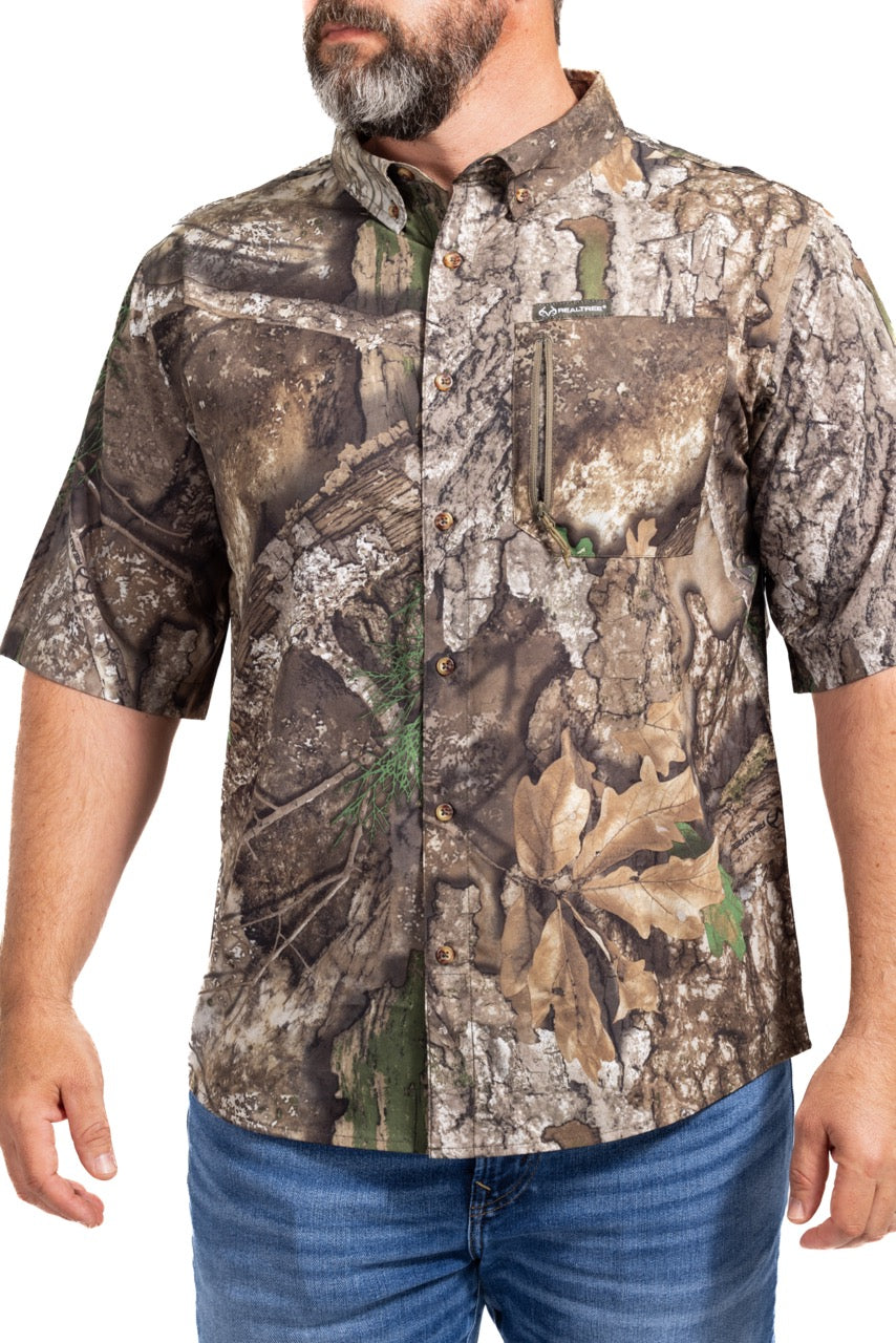 Realtree Button Down Short Sleeve Poly Hunting Shirt - Realtree APX