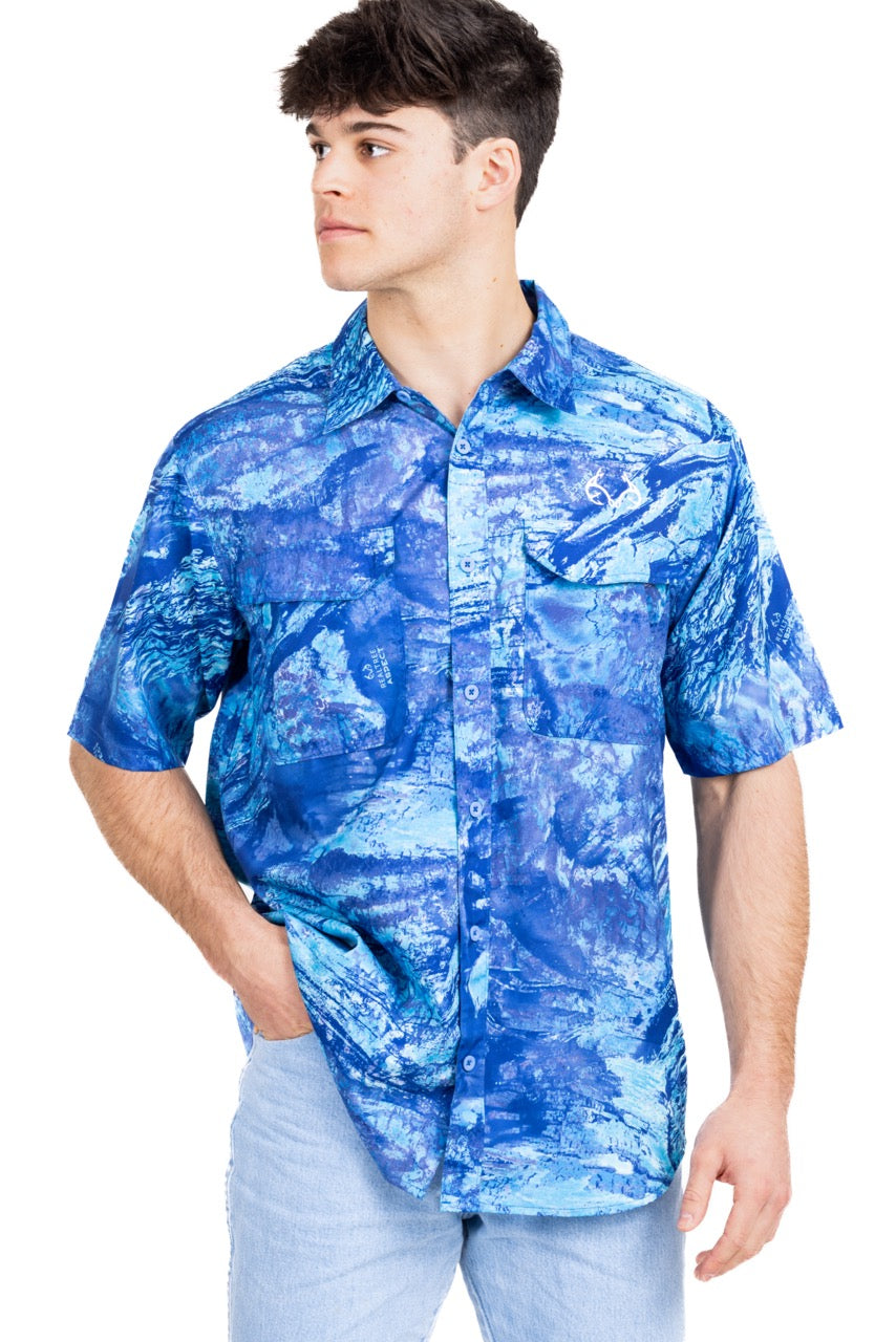 Realtree Realtree Fishing Charter Ocean Blue Short Sleeve Shirt - Realtree Aspect