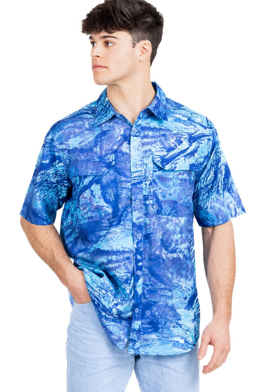 Realtree Realtree Fishing Charter Ocean Blue Short Sleeve Shirt - Realtree Aspect