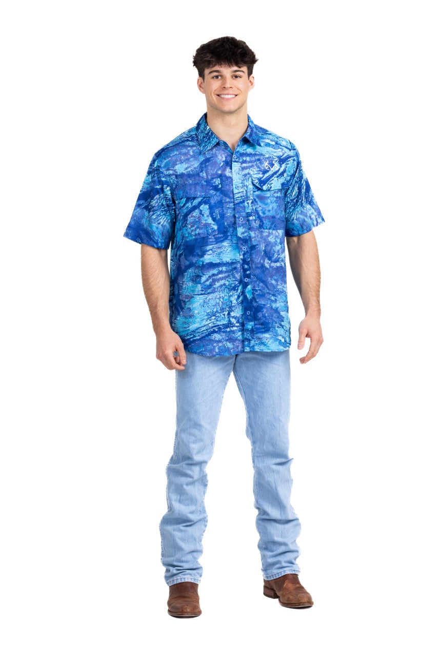 Realtree Realtree Fishing Charter Ocean Blue Short Sleeve Shirt - Realtree Aspect