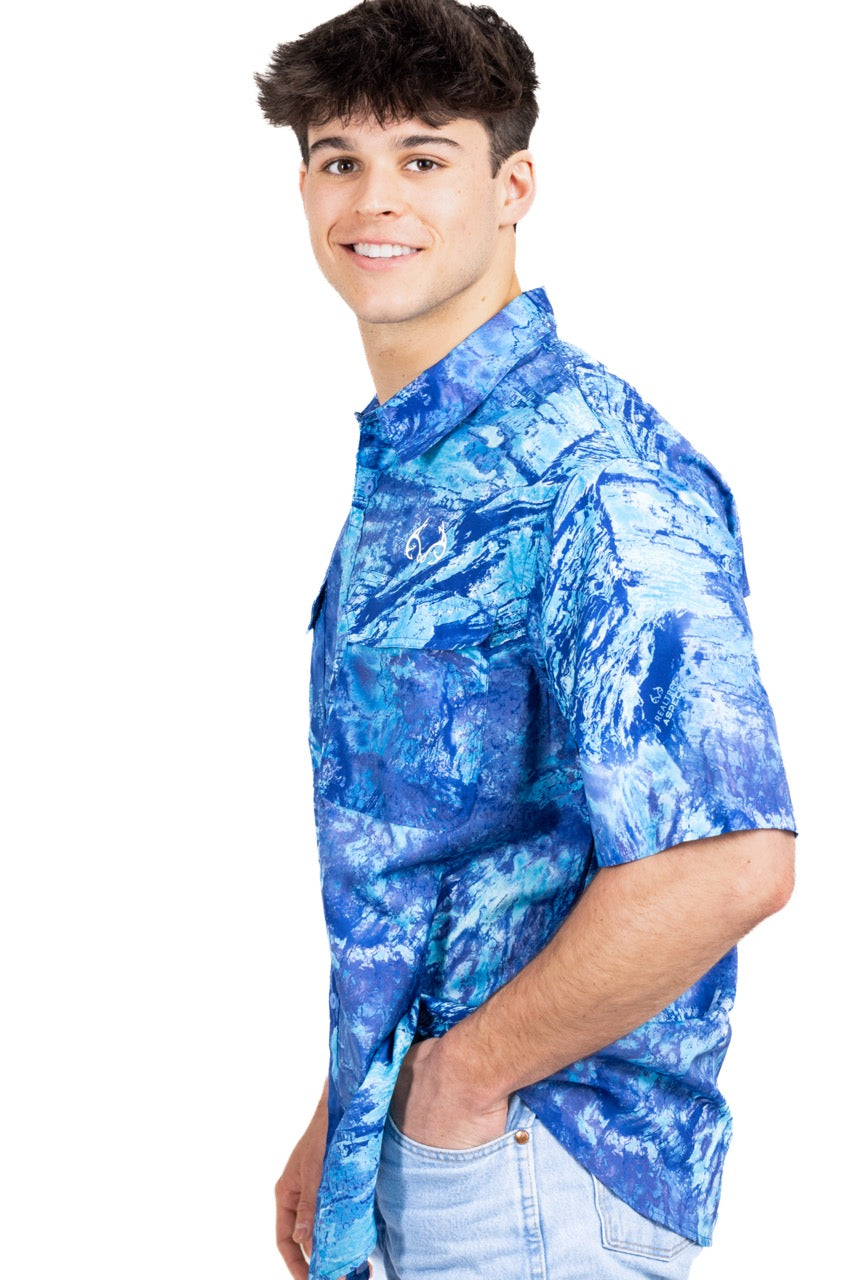Realtree Realtree Fishing Charter Ocean Blue Short Sleeve Shirt - Realtree Aspect