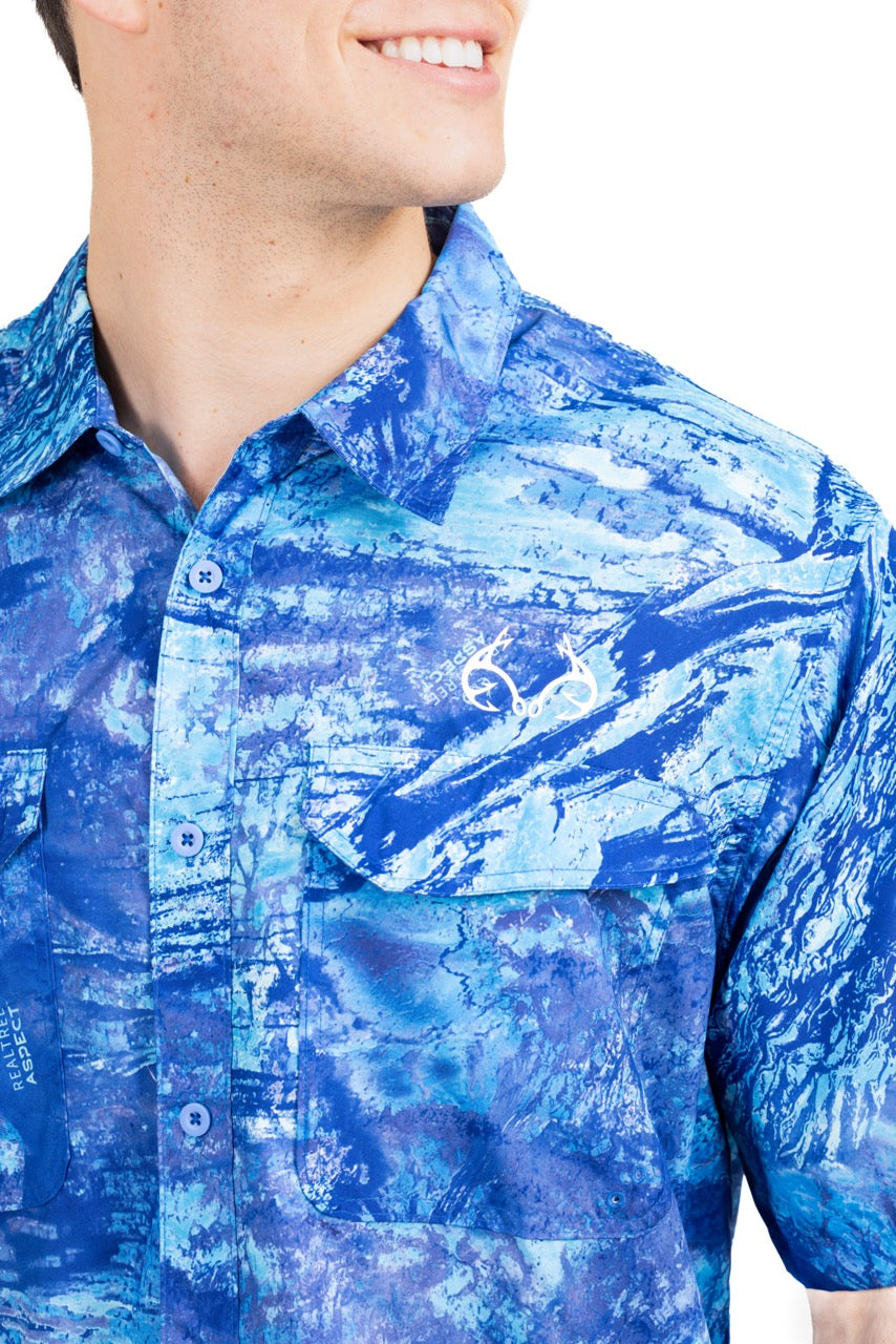 Realtree Realtree Fishing Charter Ocean Blue Short Sleeve Shirt - Realtree Aspect