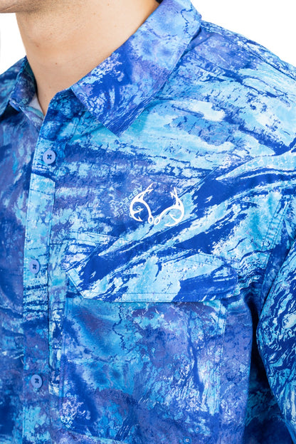 Realtree Realtree Fishing Charter Ocean Blue Short Sleeve Shirt - Realtree Aspect